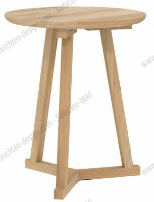 Ethnicraft Tripod Beistelltisch aus Eiche, runder Holztisch mit drei Beinen für Wohnzimmer und Wartebereiche.
